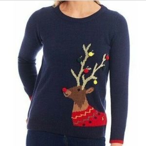 Joules reindeer Christmas holiday Sweater navy